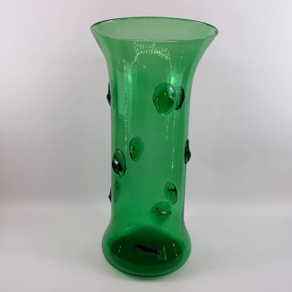 Mid Century Green Glass Large Prunt Blob Floor Vase 18